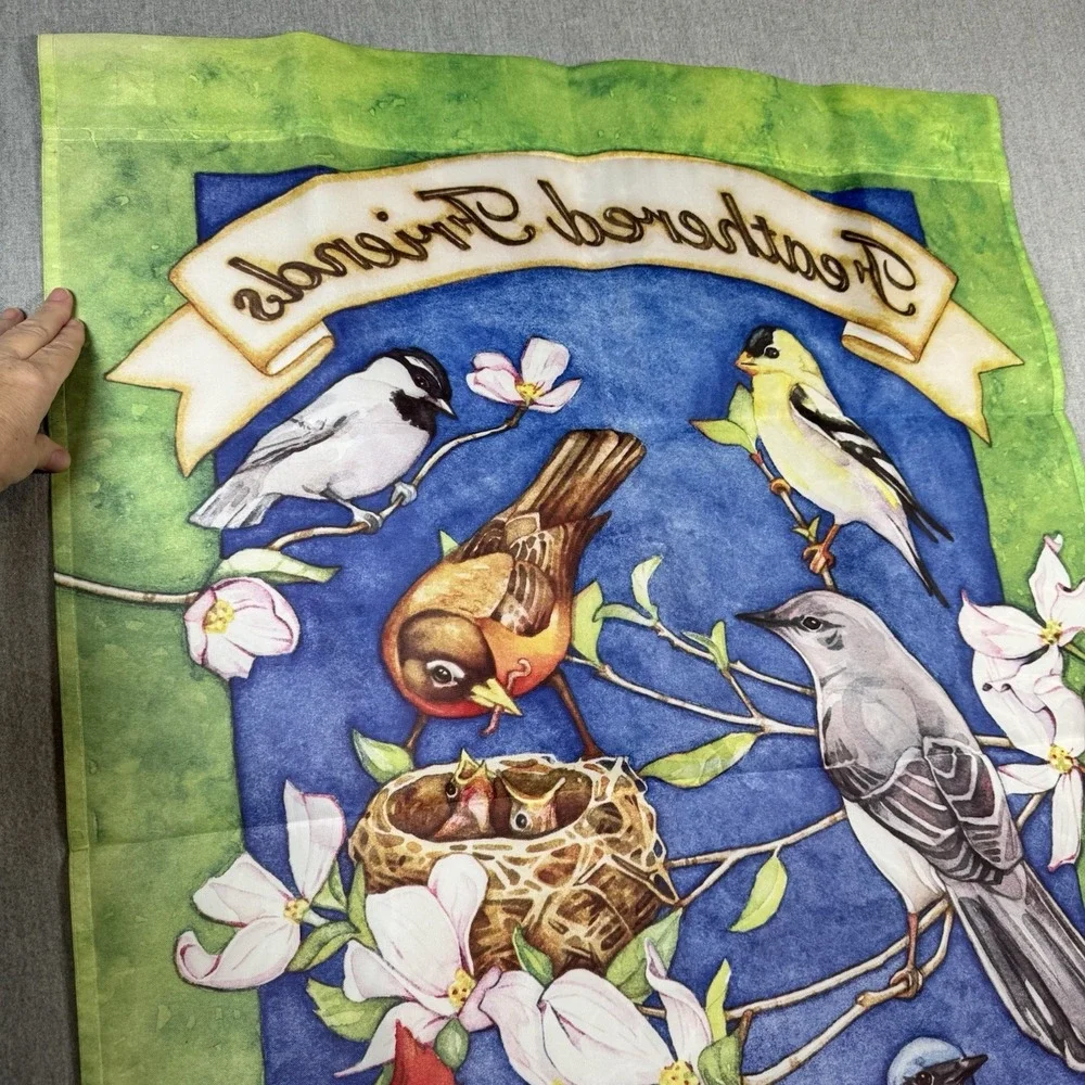Feathered Friends Floral Summer Garden House Yard Flag Banner 28x40 Large Bird's